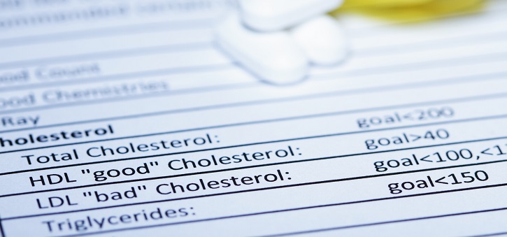 Written results of blood tests showing cholesterol