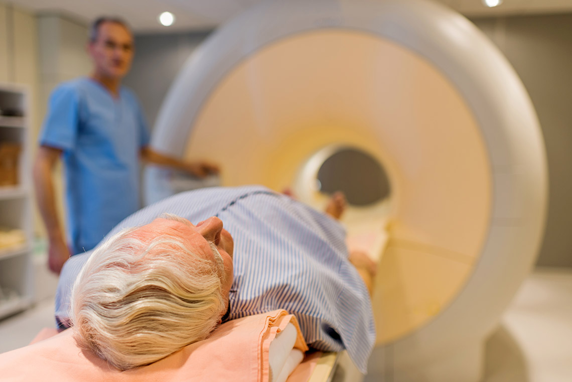 A man getting an MRI scan.